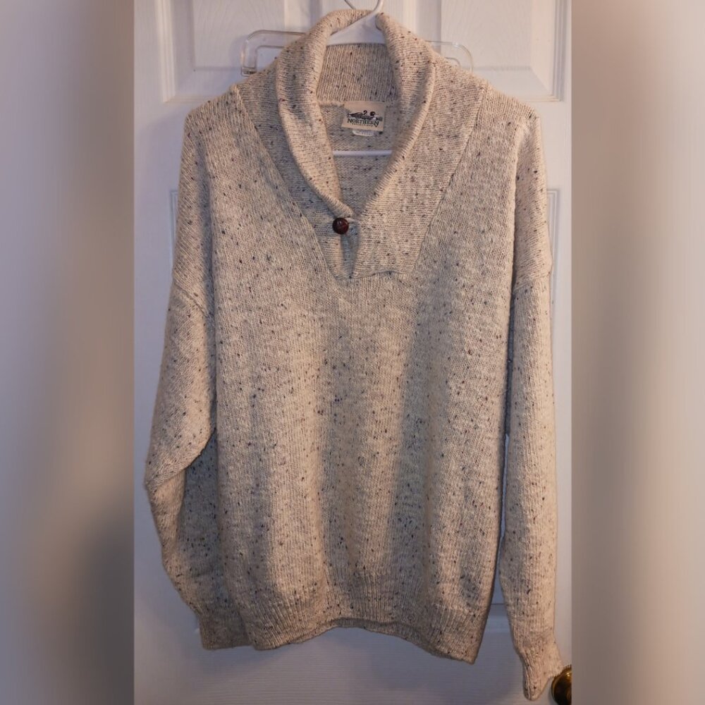 VTG Northern Reflections Fisherman Shawl Collar Button Sweater Wool Men's M